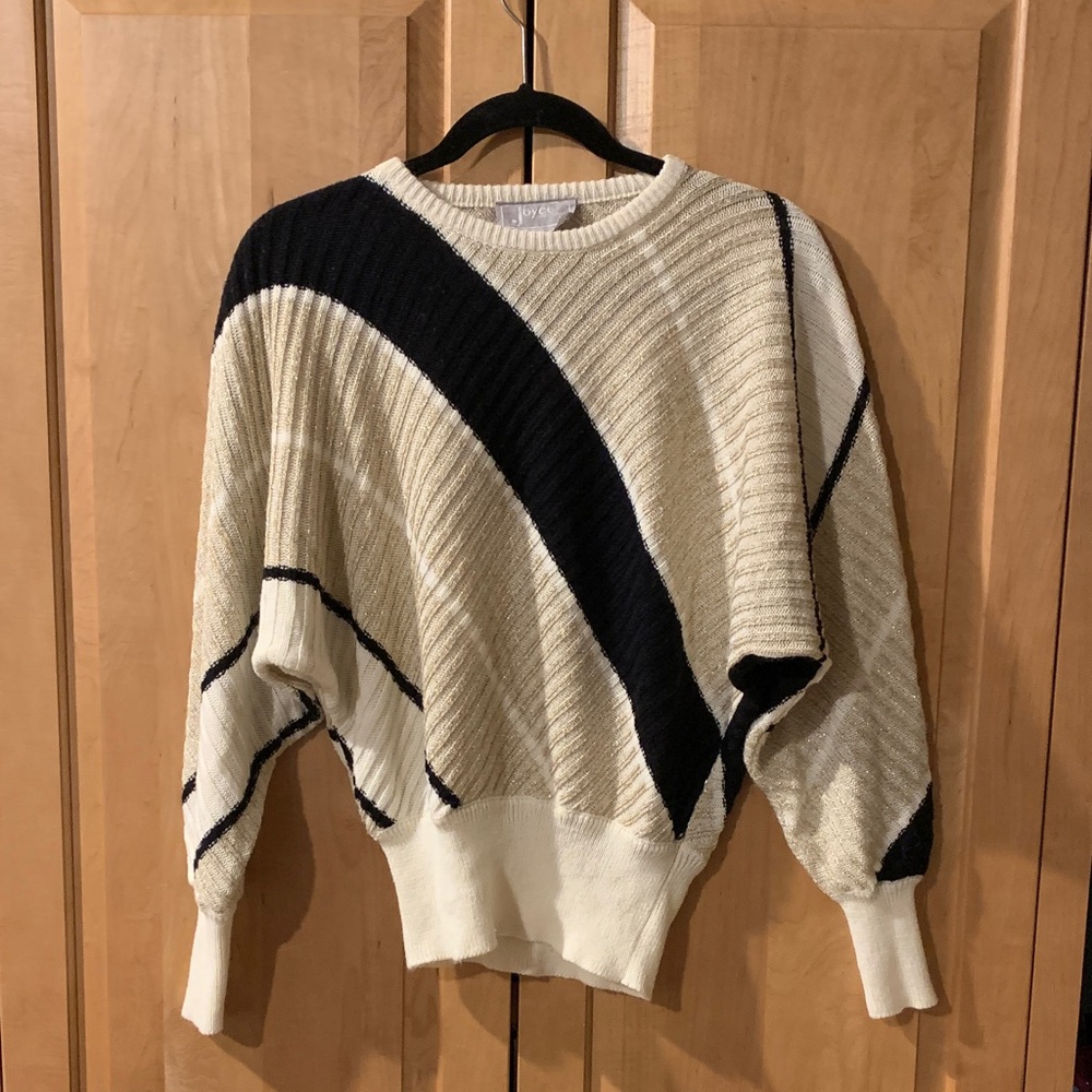 Stylish and Vintage Black and Cream Women's Sweater